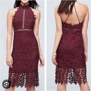 Bardot Wine Lace Halter Midi Dress